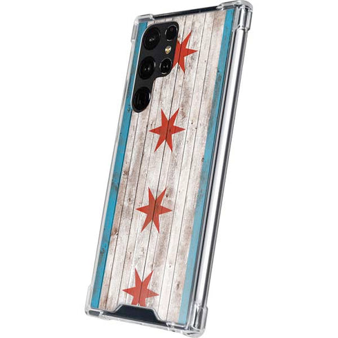 Chicago Flag Dark Wood Galaxy S24 Ultra Clear Case