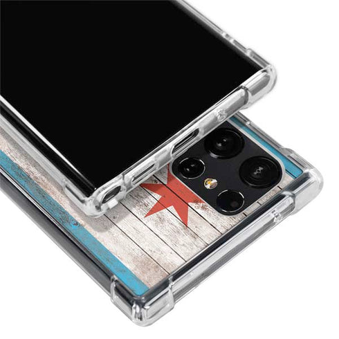 Chicago Flag Dark Wood Galaxy S24 Ultra Clear Case