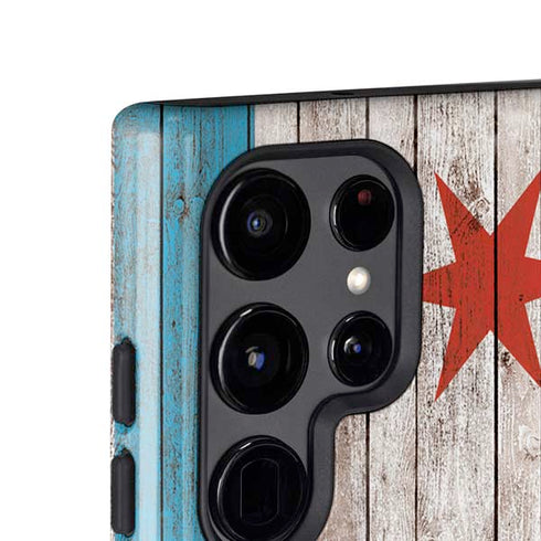 Chicago Flag Dark Wood Galaxy S24 Ultra Impact Case