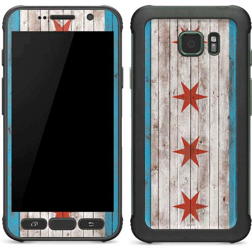 Chicago Flag Dark Wood Galaxy S7 Active Skin