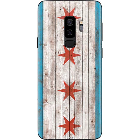 Chicago Flag Dark Wood Galaxy S9 Plus Skin