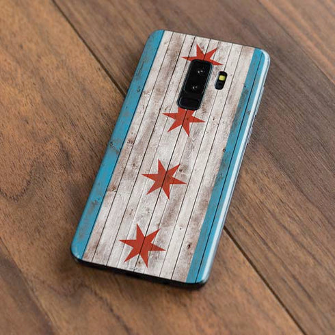 Chicago Flag Dark Wood Galaxy S9 Plus Skin