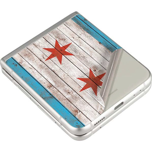 Chicago Flag Dark Wood Galaxy Z Flip3 5G Skin