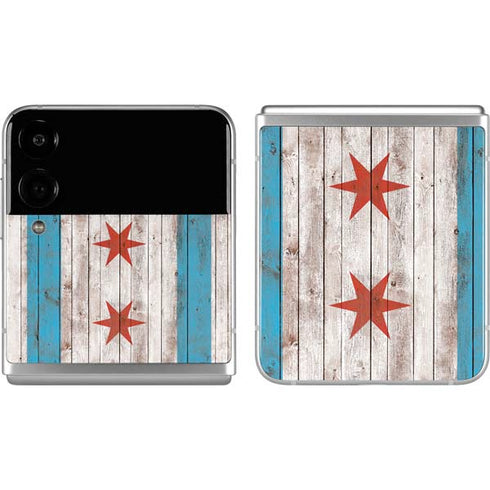 Chicago Flag Dark Wood Galaxy Z Flip4 5G Skin