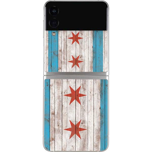 Chicago Flag Dark Wood Galaxy Z Flip4 5G Skin