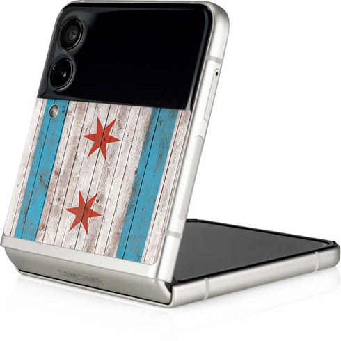 Chicago Flag Dark Wood Galaxy Z Flip4 5G Skin
