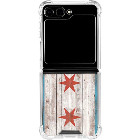 Chicago Flag Dark Wood Galaxy Z Flip5 5G Clear Case