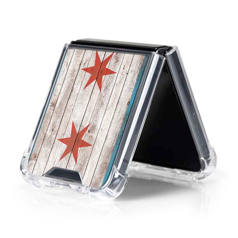 Chicago Flag Dark Wood Galaxy Z Flip5 5G Clear Case