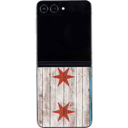 Chicago Flag Dark Wood Galaxy Z Flip5 5G Skin