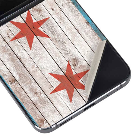 Chicago Flag Dark Wood Galaxy Z Flip5 5G Skin
