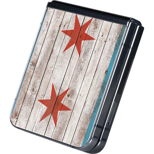 Chicago Flag Dark Wood Galaxy Z Flip5 5G Skin
