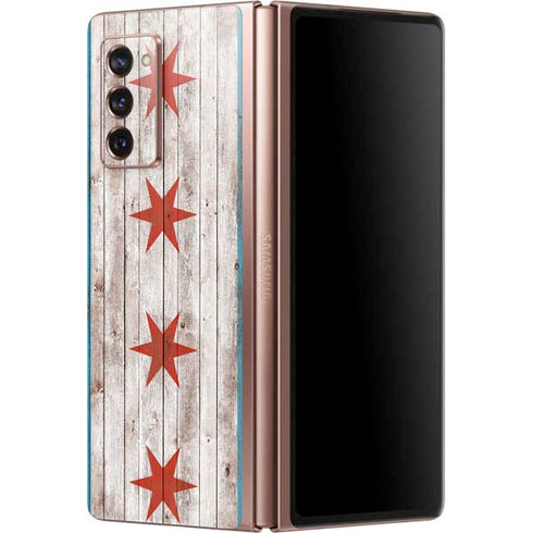 Chicago Flag Dark Wood Galaxy Z Fold2 5G Skin