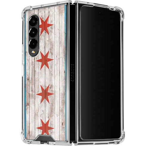 Chicago Flag Dark Wood Galaxy Z Fold4 5G Clear Case