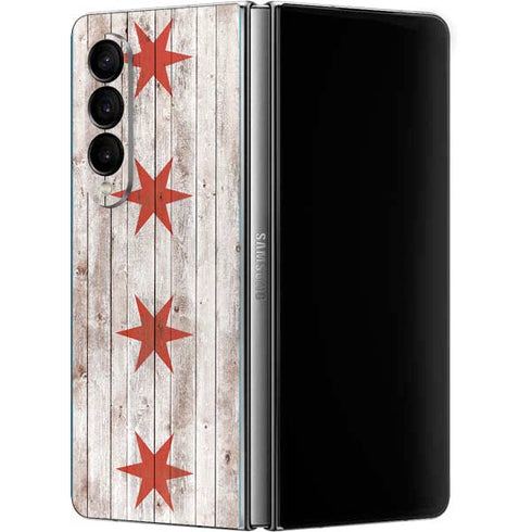Chicago Flag Dark Wood Galaxy Z Fold4 5G Skin