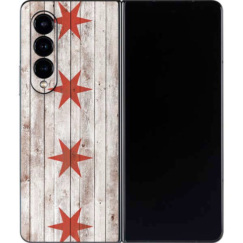 Chicago Flag Dark Wood Galaxy Z Fold4 5G Skin
