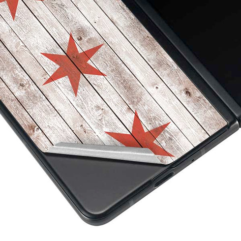 Chicago Flag Dark Wood Galaxy Z Fold4 5G Skin