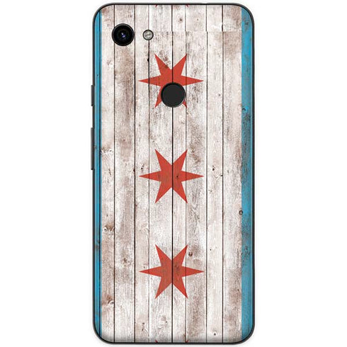 Chicago Flag Dark Wood Google Pixel 3a Skin