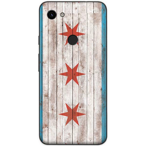 Chicago Flag Dark Wood Google Pixel 3a XL Skin