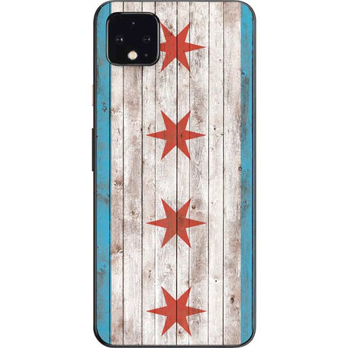 Chicago Flag Dark Wood Google Pixel 4 XL Skin
