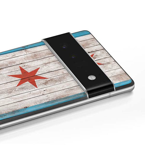 Chicago Flag Dark Wood Google Pixel 6 Skin
