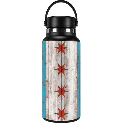 Chicago Flag Dark Wood Hydro Flask 32oz Wide Mouth Skin