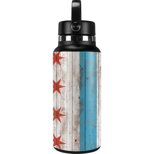Chicago Flag Dark Wood Hydro Flask 32oz Wide Mouth Skin