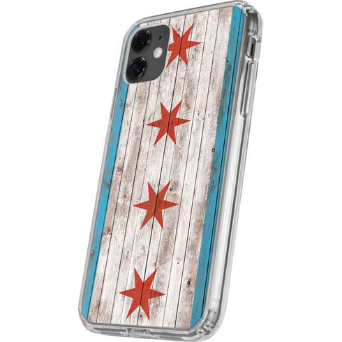 Chicago Flag Dark Wood iPhone 11 Clear Case