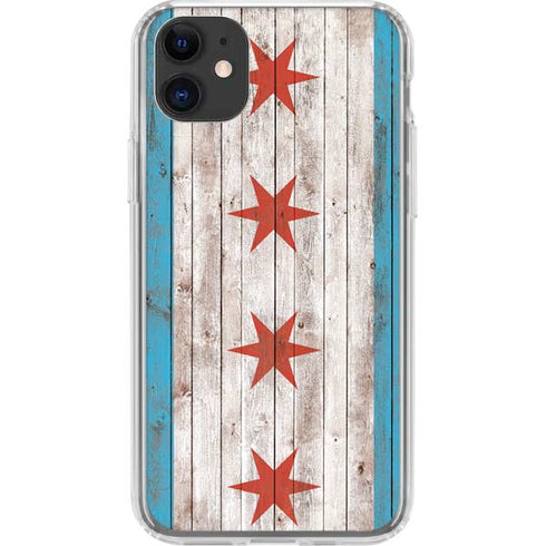 Chicago Flag Dark Wood iPhone 11 Clear Case
