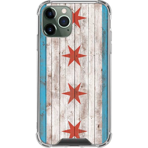 Chicago Flag Dark Wood iPhone 11 Pro Max Clear Case