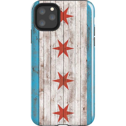 Chicago Flag Dark Wood iPhone 11 Pro Max Impact Case