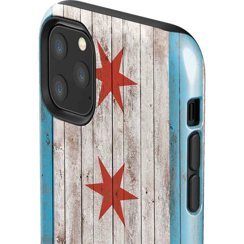 Chicago Flag Dark Wood iPhone 11 Pro Max Impact Case