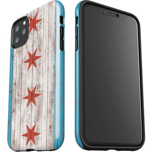 Chicago Flag Dark Wood iPhone 11 Pro Max Impact Case