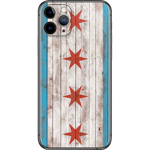 Chicago Flag Dark Wood iPhone 11 Pro Skin