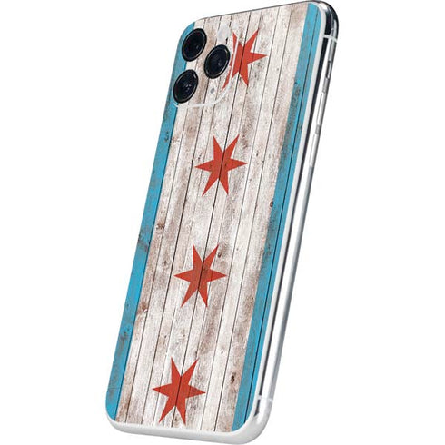 Chicago Flag Dark Wood iPhone 11 Pro Skin