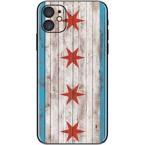 Chicago Flag Dark Wood iPhone 11 Skin