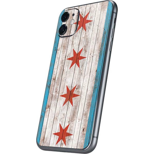 Chicago Flag Dark Wood iPhone 11 Skin
