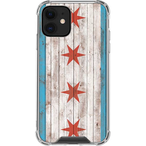 Chicago Flag Dark Wood iPhone 12 Clear Case
