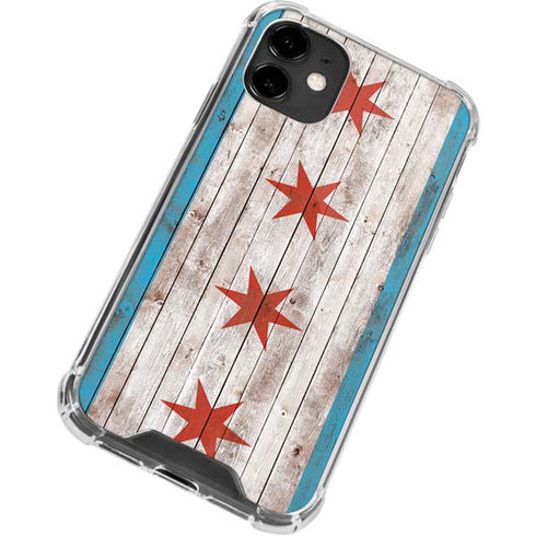 Chicago Flag Dark Wood iPhone 12 Clear Case