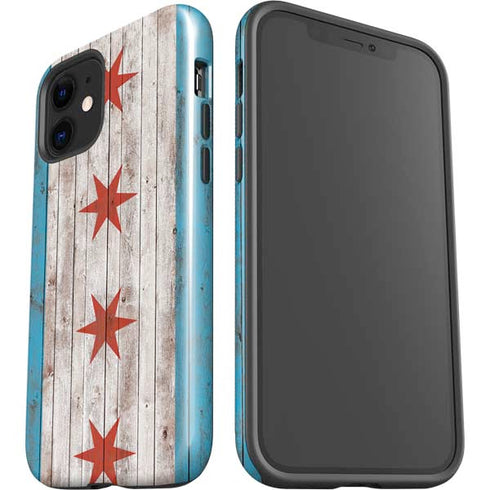 Chicago Flag Dark Wood iPhone 12 Impact Case