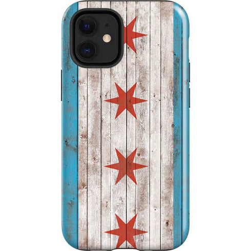 Chicago Flag Dark Wood iPhone 12 Mini Impact Case