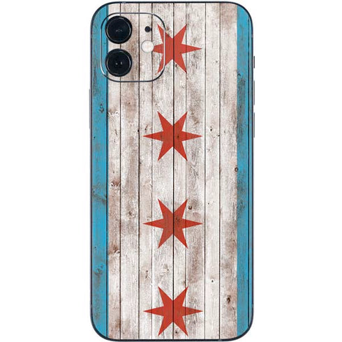 Chicago Flag Dark Wood iPhone 12 Mini Skin