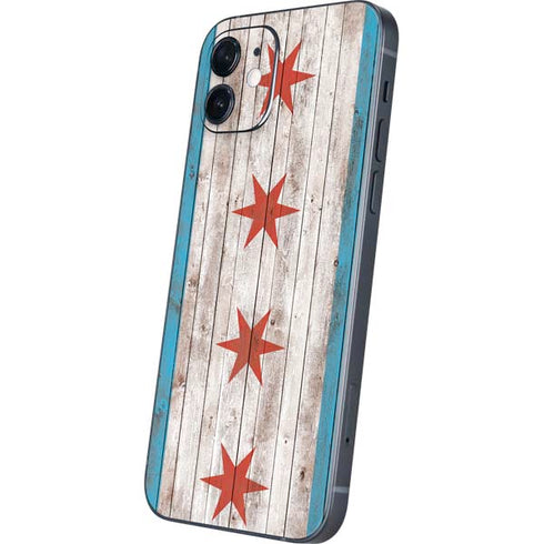 Chicago Flag Dark Wood iPhone 12 Mini Skin