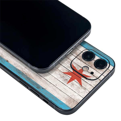 Chicago Flag Dark Wood iPhone 12 Mini Skin