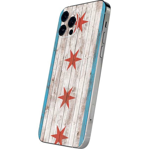 Chicago Flag Dark Wood iPhone 12 Pro Skin