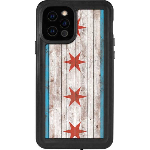 Chicago Flag Dark Wood iPhone 12 Pro Waterproof Case