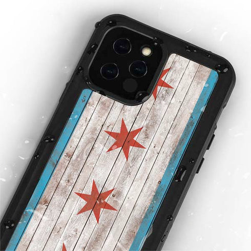 Chicago Flag Dark Wood iPhone 12 Pro Waterproof Case