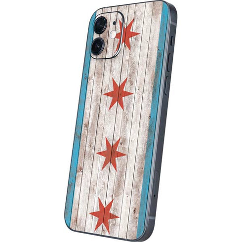 Chicago Flag Dark Wood iPhone 12 Skin