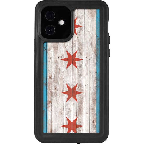 Chicago Flag Dark Wood iPhone 12 Waterproof Case