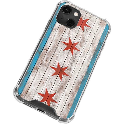 Chicago Flag Dark Wood iPhone 13 Mini Clear Case