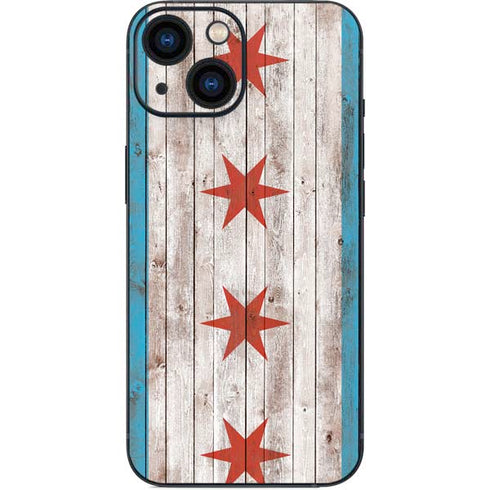 Chicago Flag Dark Wood iPhone 13 Mini Skin